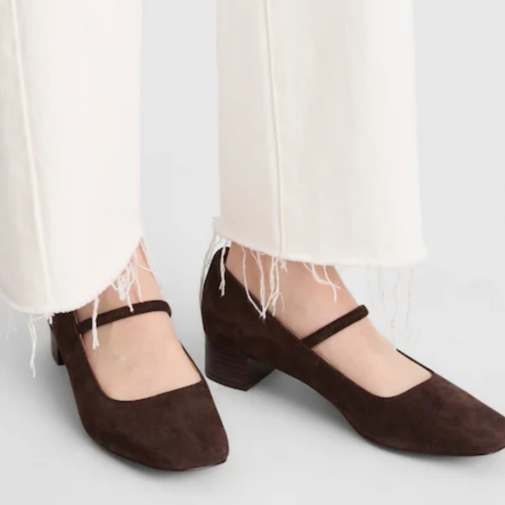 Madewell Brown Suede Mary Jane Block Heel Pumps